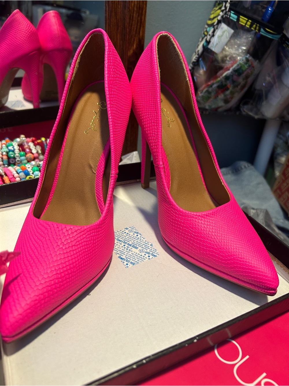 Qupid Neon Pink Pointed Toe Stiletto Pumps
